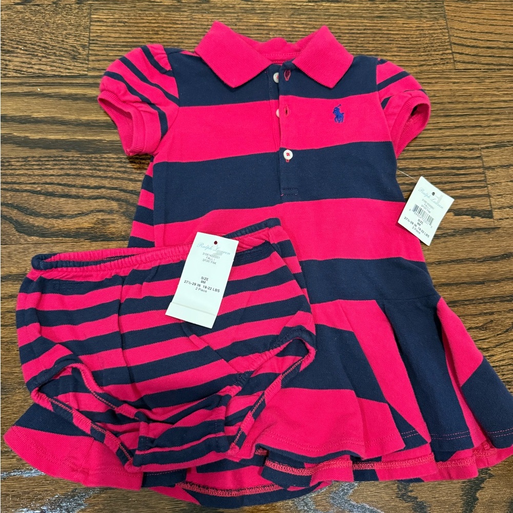 Ralph Lauren Pink and Navy Striped Polo Dress Set